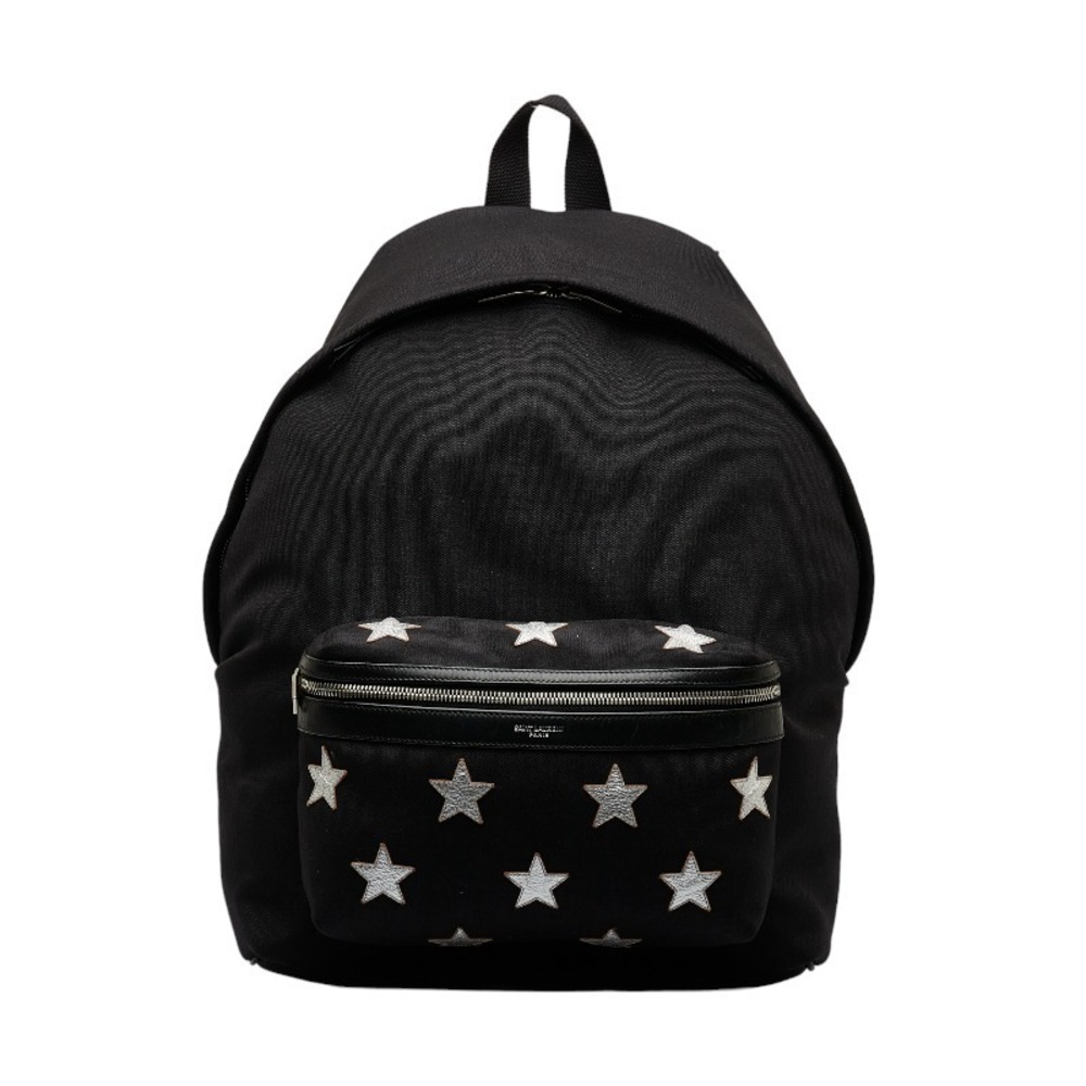 Saint Laurent City Star Backpack Black Silver Canvas Leather